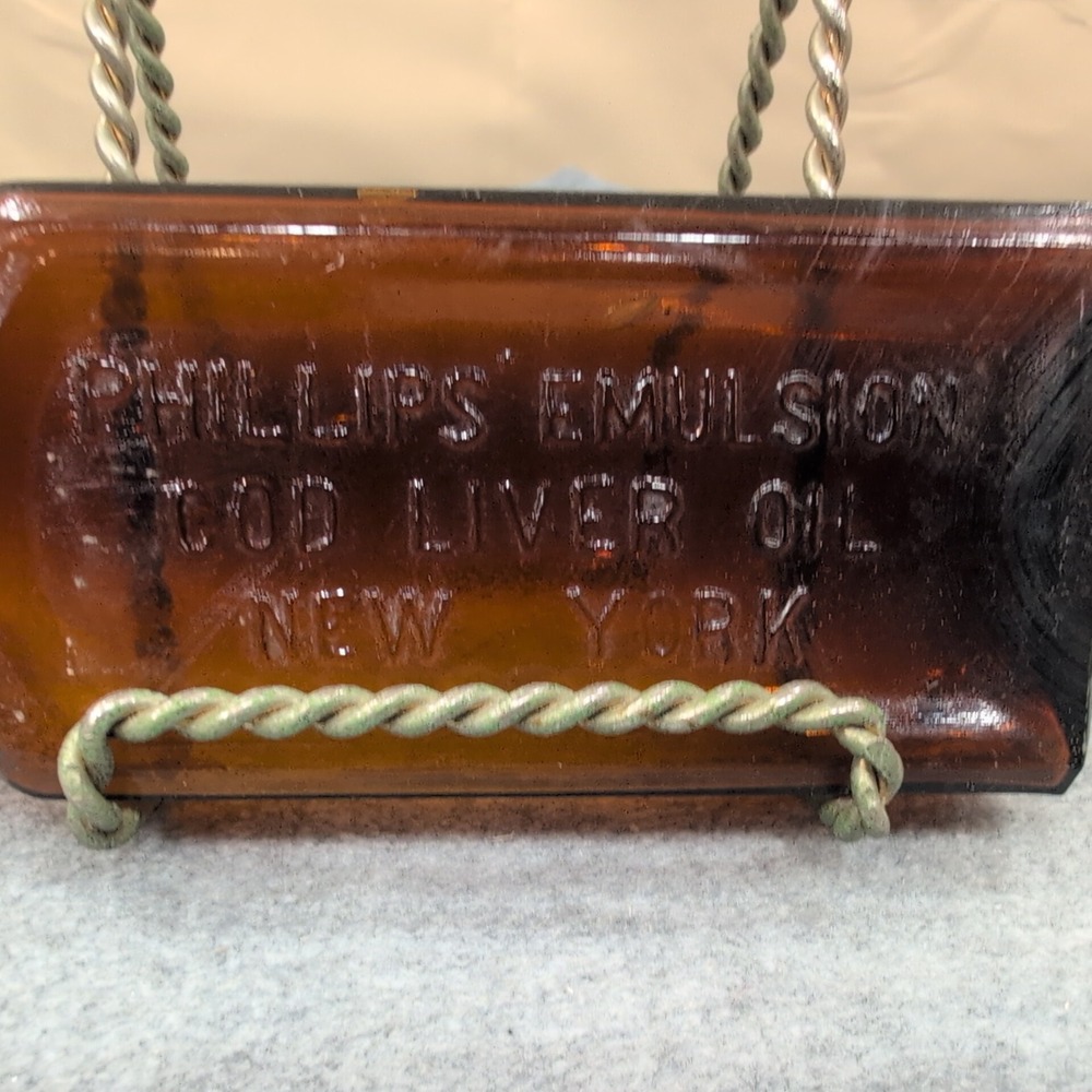 Antique Phillips Emulsion Cod Liver Oil‎ Amber Glass Bottle New York Medicine - Picture 2 of 5